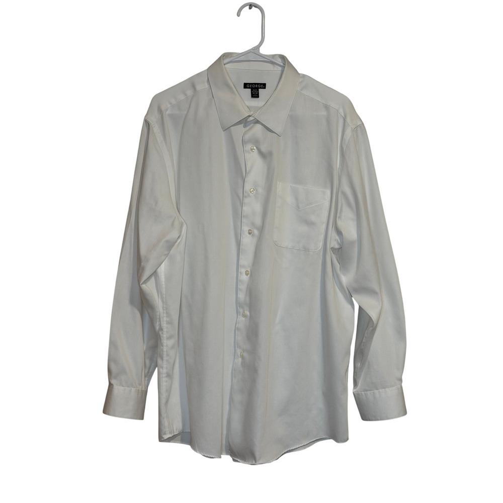 George Mens White Long Sleeve Button Down Dress Shirt XL 17-17.5 34-35 Career